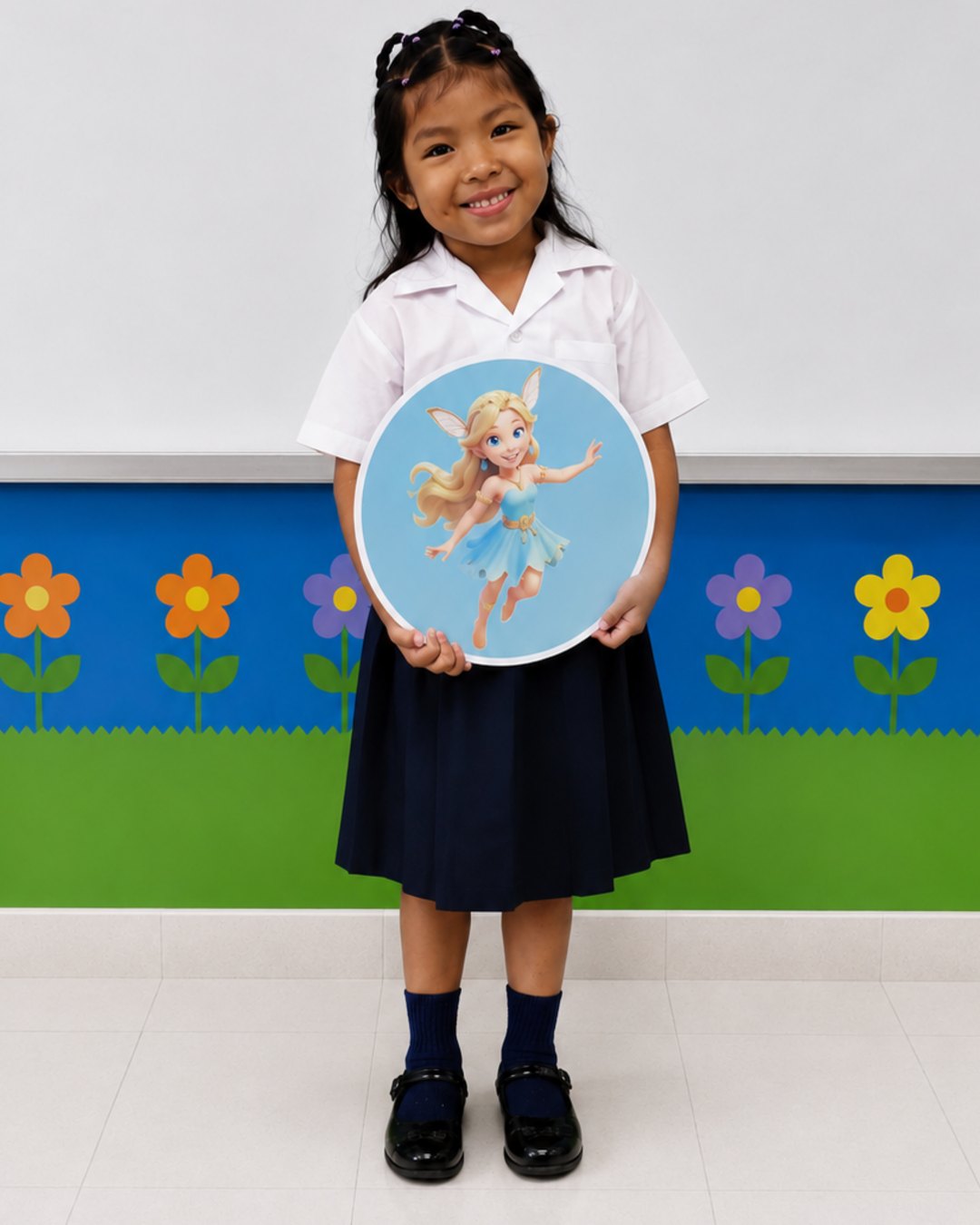 Una niña sostiene la ficha de Ada, el primer personaje del método